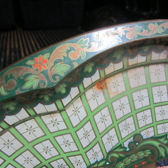 VTG 1971 DAHER OVAL LARGE TRAY, GREEN DESIGN EDGE W/FLORAL & FRUIT CENTER - Picture 3 of 5